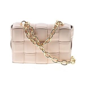 Urban Expressions Cream Woven Padded Crossbody Bag with Gold Chains